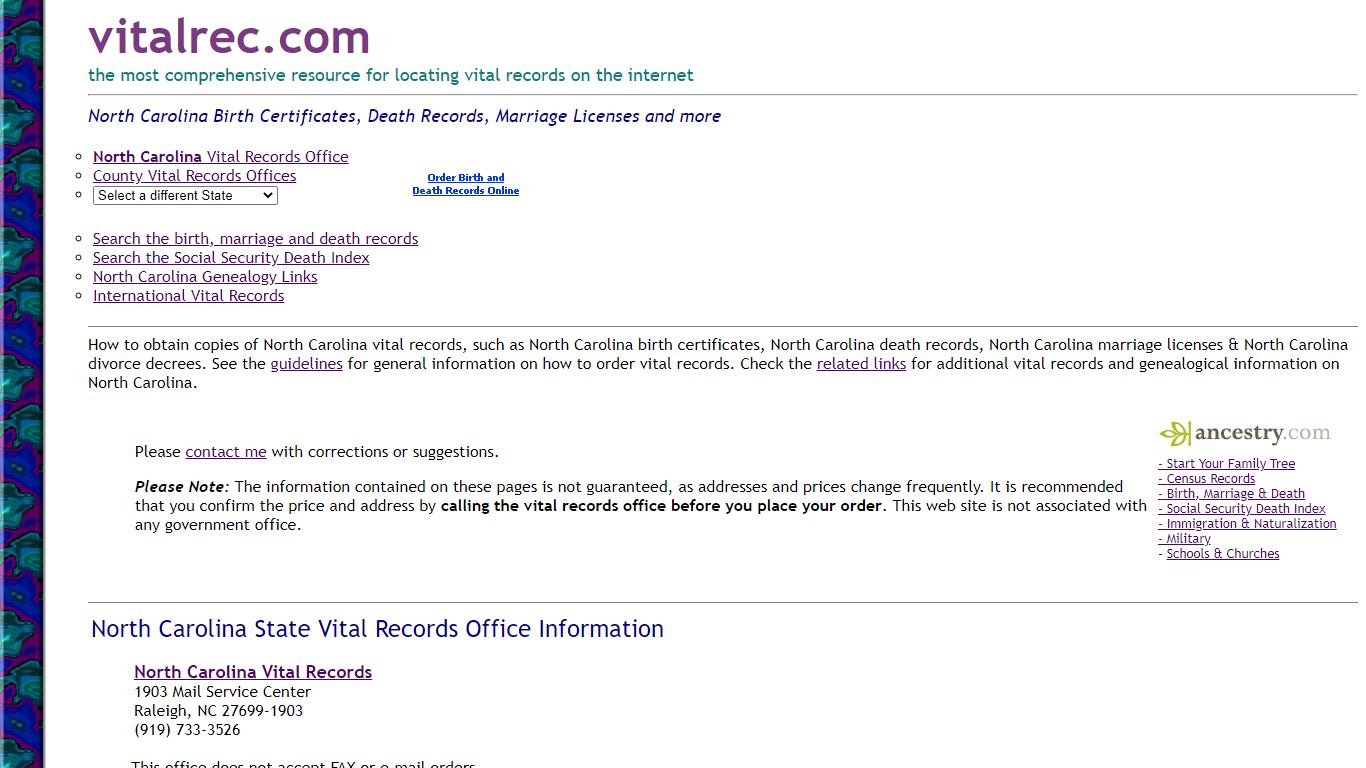 North Carolina Birth Certificate, Death Record, Marriage license and ...